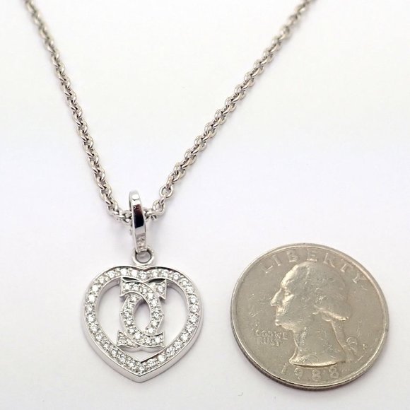 Authentic! Cartier Double C Heart 18k White Gold Diamond Pendant Necklace - Picture 6 of 11